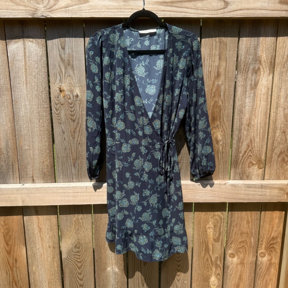 Abercrombie & Fitch Navy Blue Floral Long Sleeve Wrap Mini Dress LT Tall